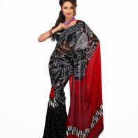 Large picture Red & Black Colored Faux Georgette Saree