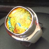 Thailand Ring In 92.5 Sterling Silver With Dichroic Cabochon